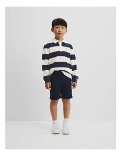 Organically Grown Cotton Block Stripe Rugby in Navy