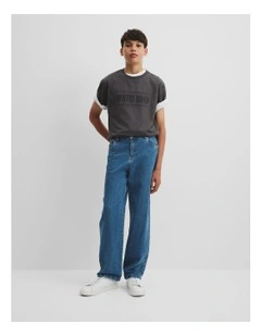 Teen Straight Denim Jean in Mid Blue Wash