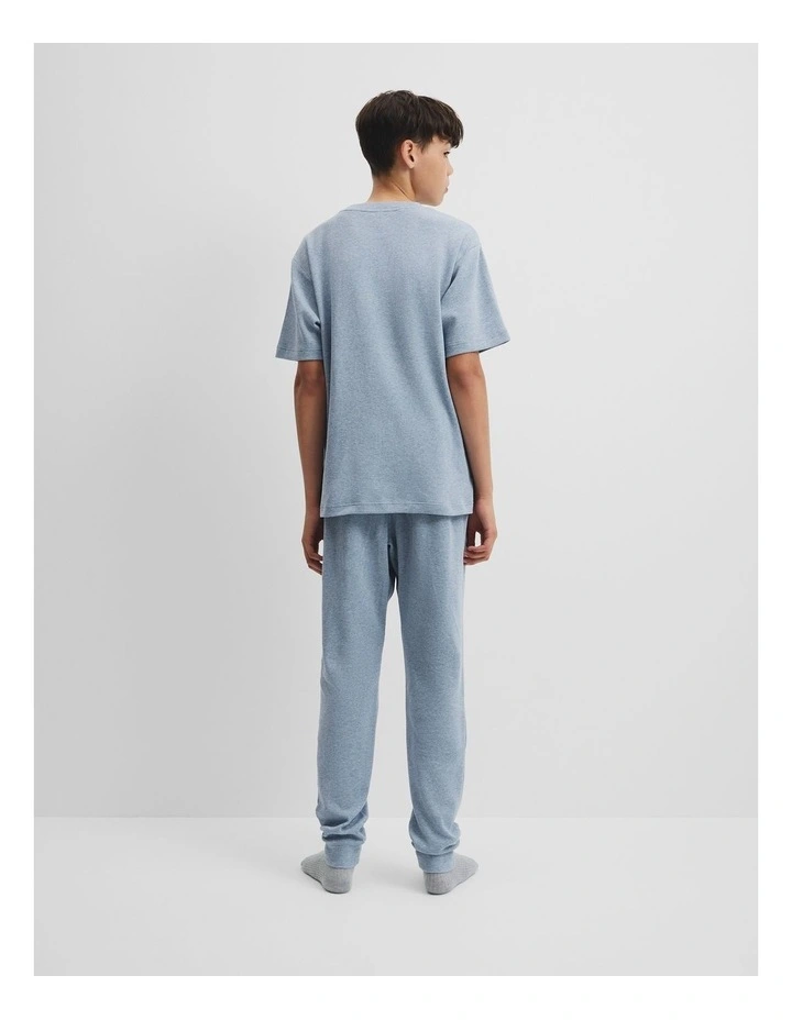Teen Waffle Pyjama in Dusty Blue Marle image 4