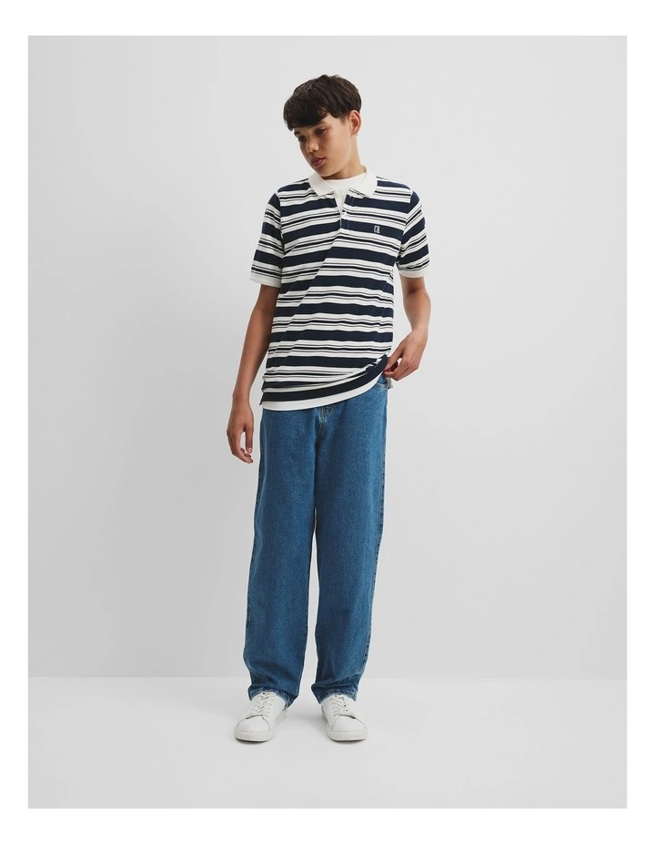 Teen Polo Shirt in Navy Stripe image 1