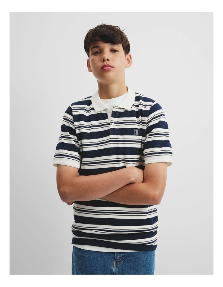 Teen Polo Shirt in Navy Stripe image 2