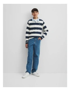Teen Long Sleeve Rugby T-shirt in Navy Stripe