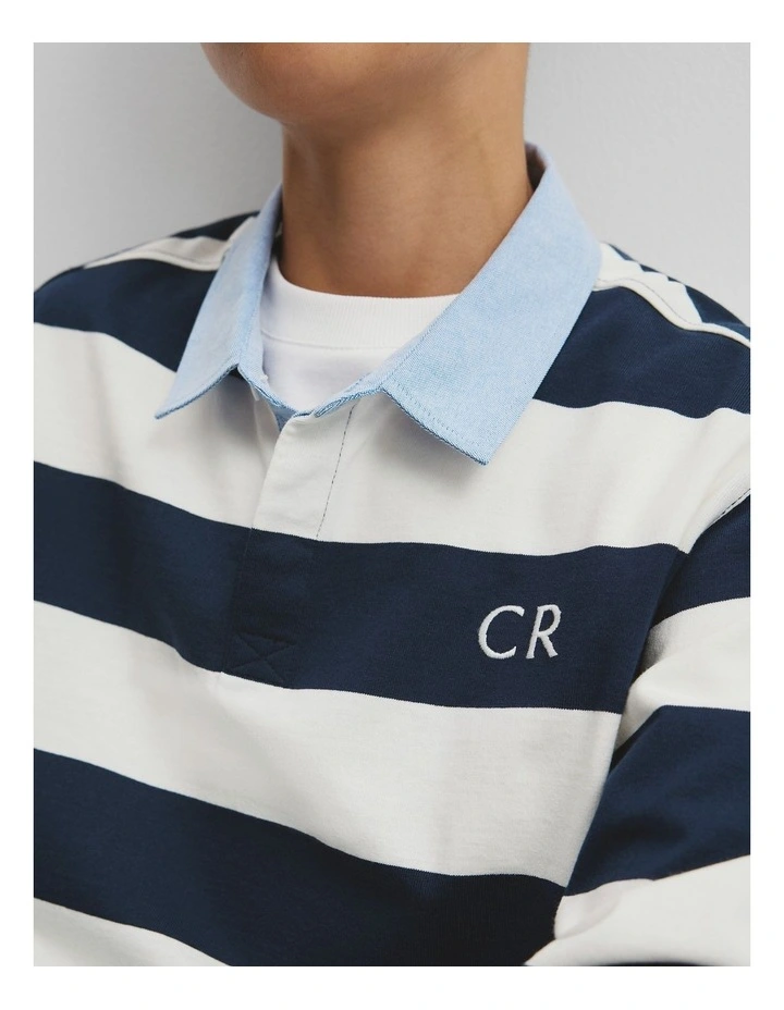 Teen Long Sleeve Rugby T-shirt in Navy Stripe image 3