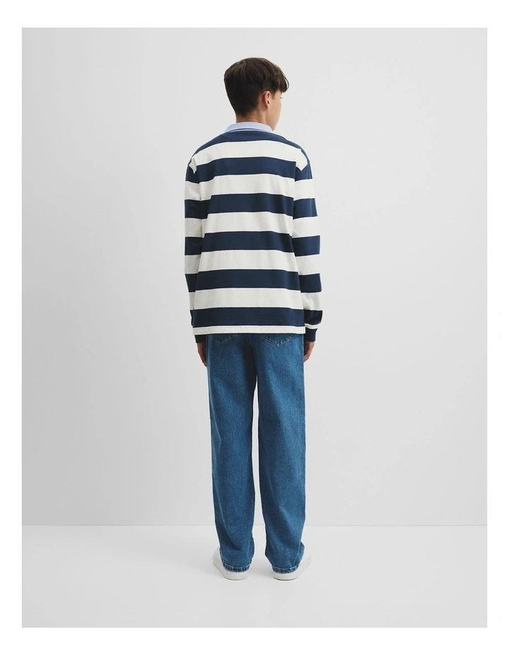 Teen Long Sleeve Rugby T-shirt in Navy Stripe image 4