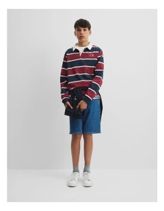 Teen Long Sleeve Rugby T-shirt in Currant Stripe