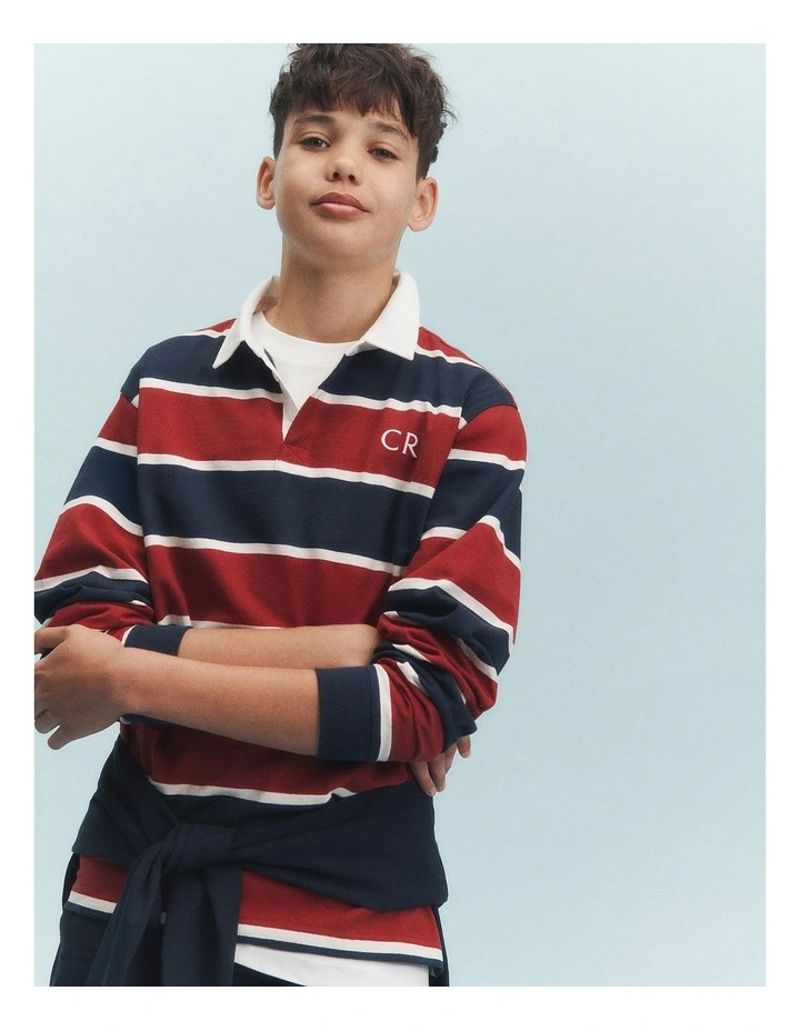 Teen Long Sleeve Rugby T-shirt in Currant Stripe image 2