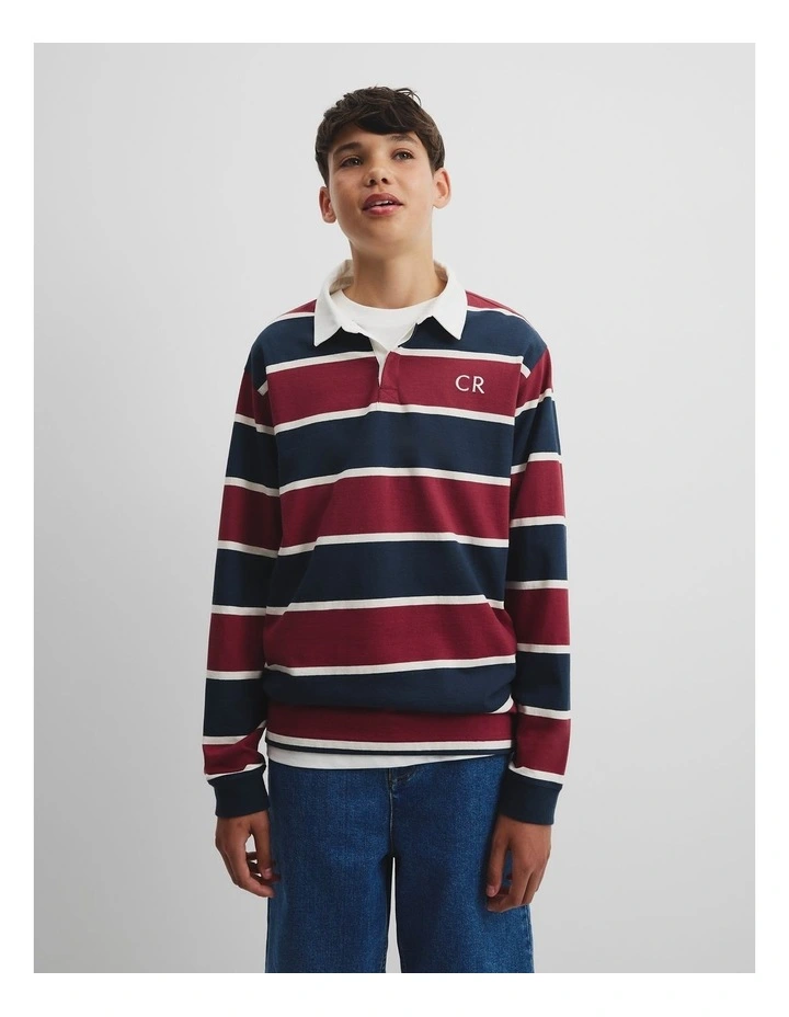 Teen Long Sleeve Rugby T-shirt in Currant Stripe image 3