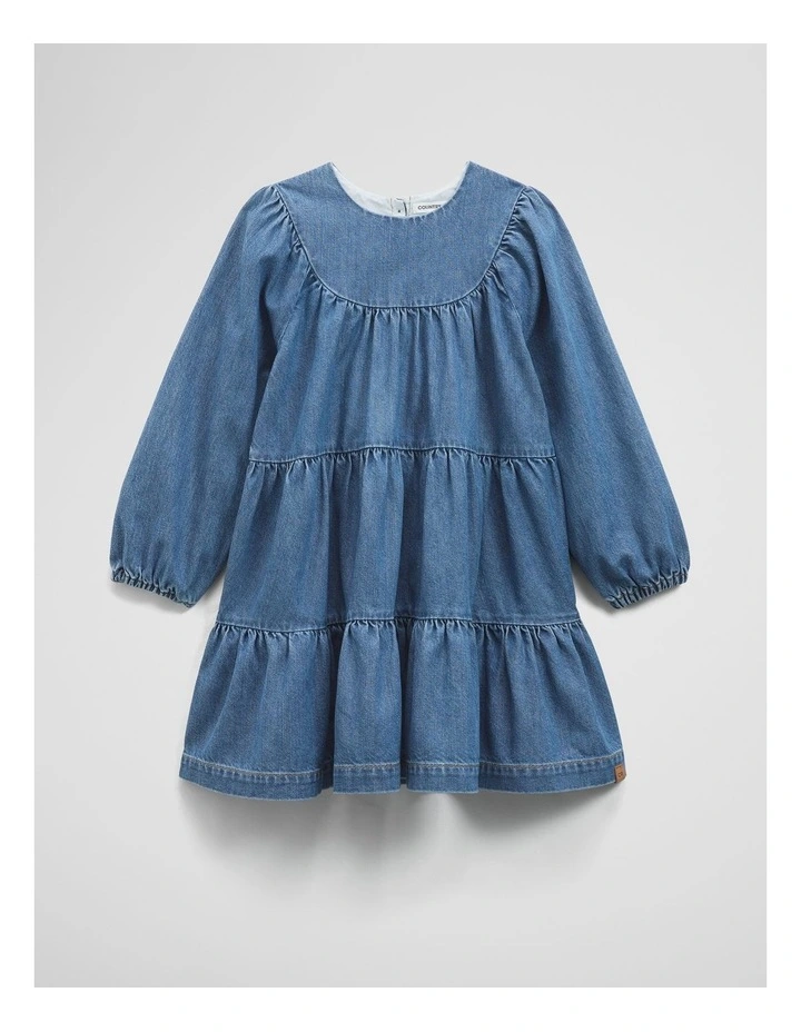 Denim Tiered Dress in Dark Indigo image 5