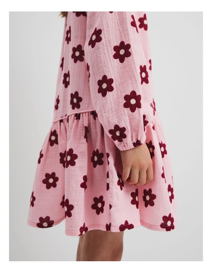 Drop Waist Long Sleeve Dress in Pink Floral image 3