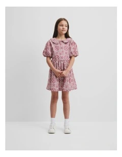 Frill Collar Print Dress in Pink