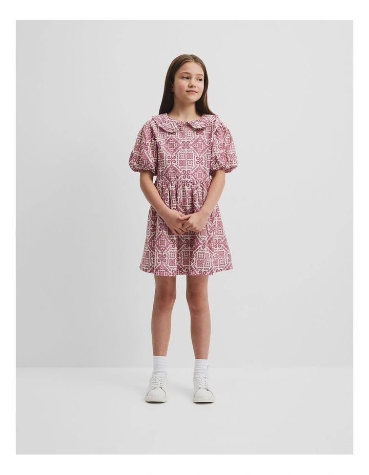 Frill Collar Print Dress in Pink image 1