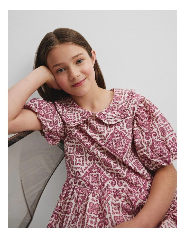 Frill Collar Print Dress in Pink image 3