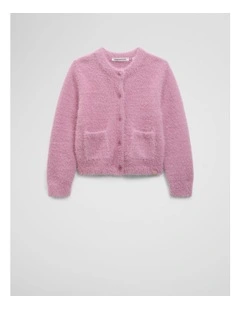 Fluffy Knit Cardigan in Berry