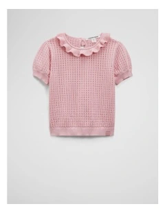 Frill Neck Knit Top in Playful Pink