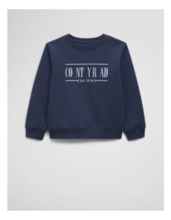 Australian Cotton Relaxed Heritage Sweat in Navy Multi