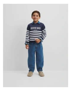 Australian Cotton Relaxed Heritage Sweat in Navy Stripe