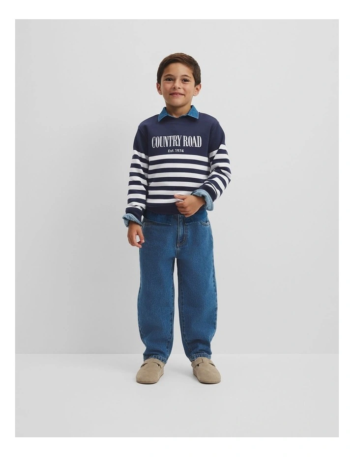 Australian Cotton Relaxed Heritage Sweat in Navy Stripe image 1