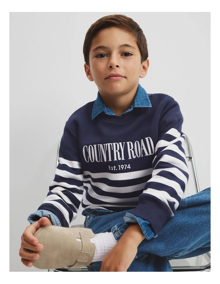 Australian Cotton Relaxed Heritage Sweat in Navy Stripe image 2