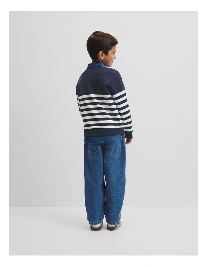 Australian Cotton Relaxed Heritage Sweat in Navy Stripe image 3