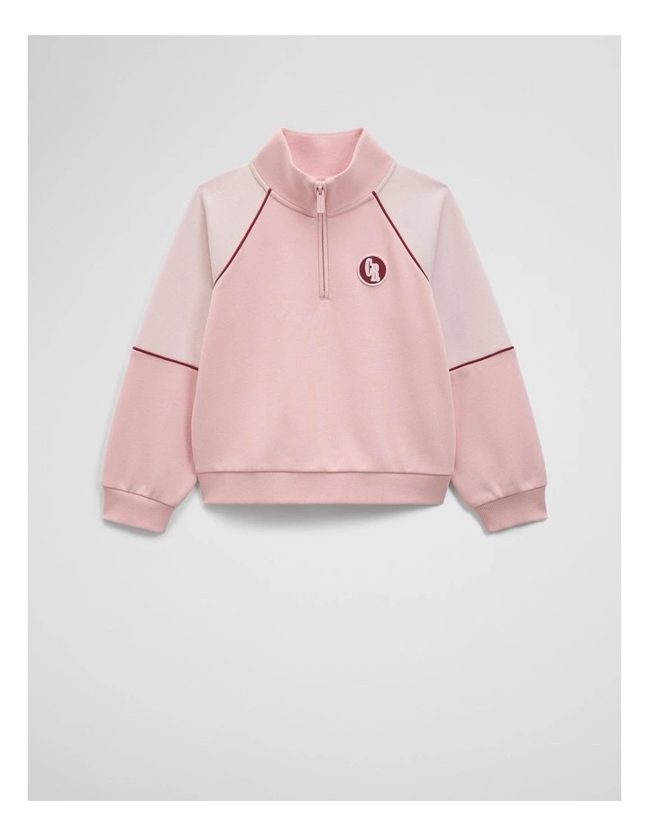Spliced Half Zip Sweat in Multi Pink image 1