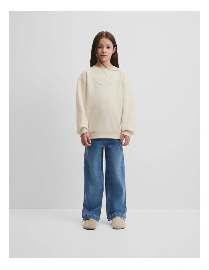 Australian Cotton Oversized Logo Sweat in Oatmeal Marle image 1