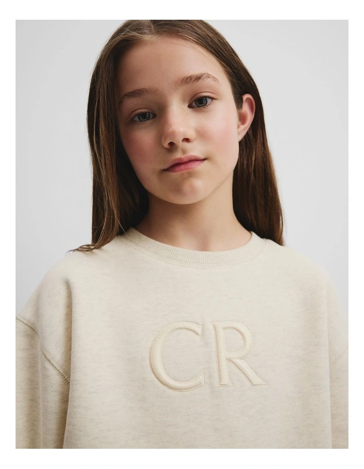 Australian Cotton Oversized Logo Sweat in Oatmeal Marle image 2