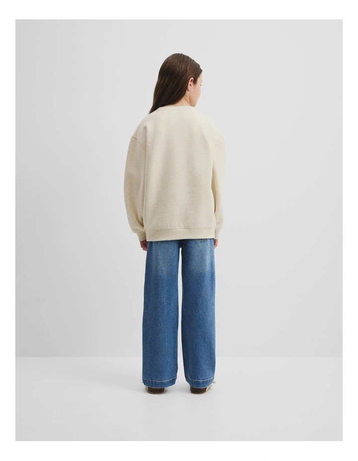 Australian Cotton Oversized Logo Sweat in Oatmeal Marle image 3