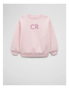 Australian Cotton Oversized Logo Sweat in Pink Marle