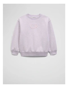 Australian Cotton Oversized Logo Sweat in Lilac Marle