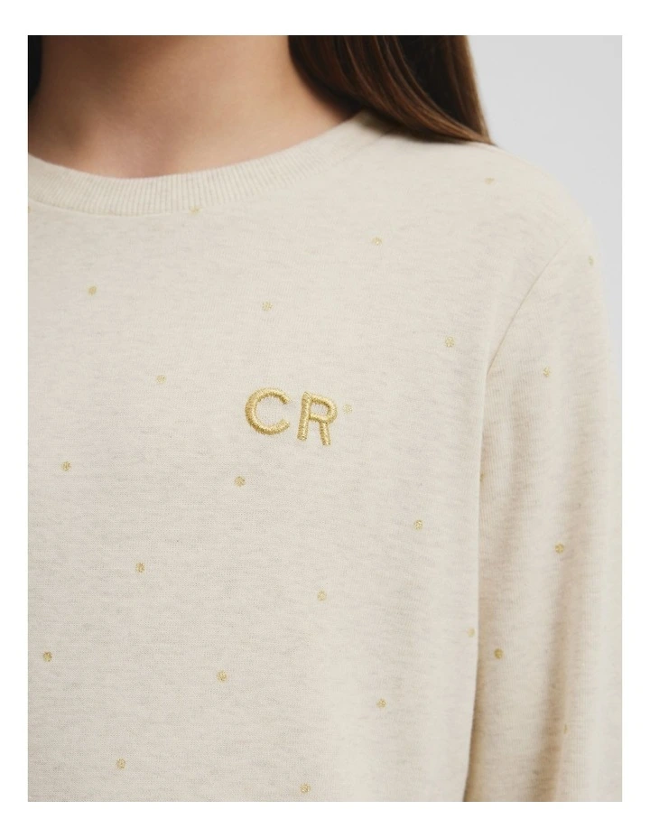Organically Grown Cotton Long Sleeve Curved Logo T-shirt in Oatmeal Spot image 2