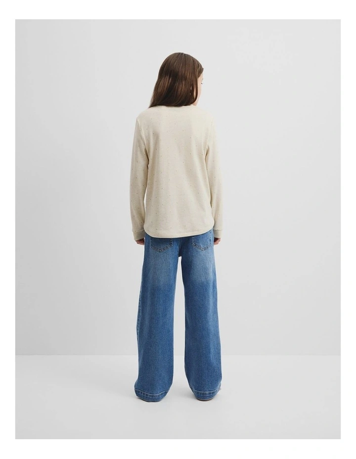 Organically Grown Cotton Long Sleeve Curved Logo T-shirt in Oatmeal Spot image 3