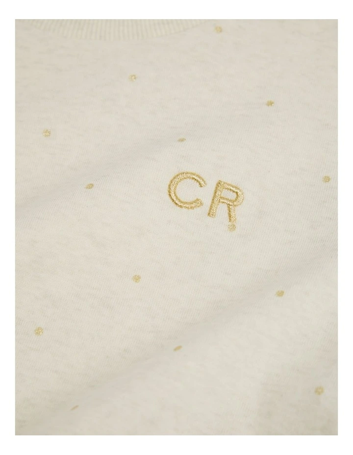 Organically Grown Cotton Long Sleeve Curved Logo T-shirt in Oatmeal Spot image 5