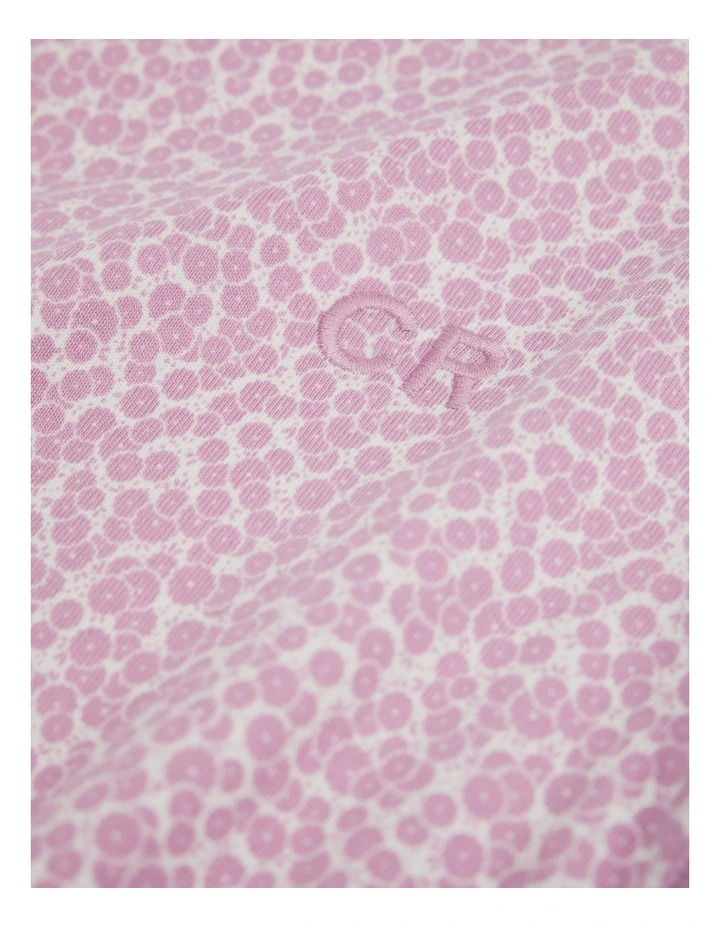 Organically Grown Cotton Long Sleeve Curved Logo T-shirt in Berry Ditsy image 2