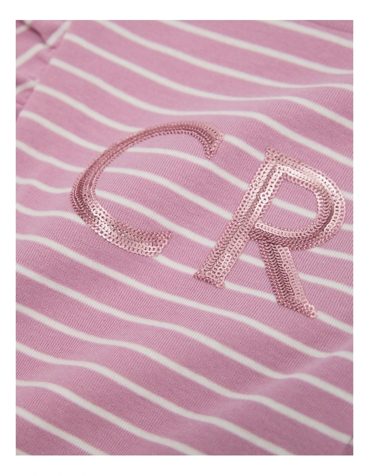 Long Sleeve Logo Frill T-shirt in Berry Stripe image 2