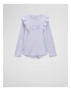 Long Sleeve Logo Frill T-shirt in Lilac