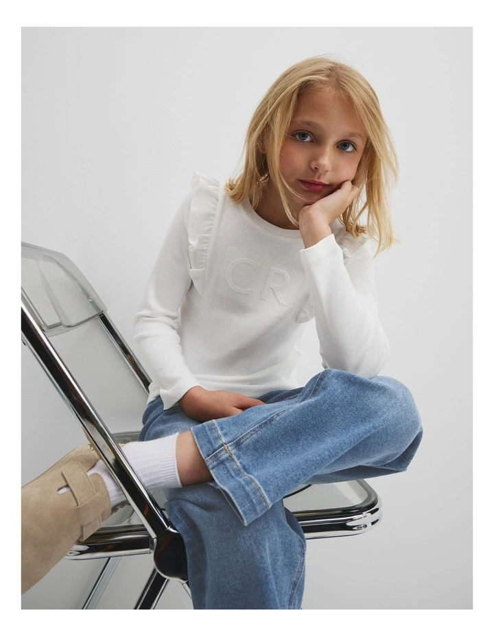 Long Sleeve Logo Frill T-shirt in Marshmallow image 2