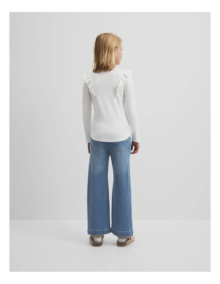 Long Sleeve Logo Frill T-shirt in Marshmallow image 3