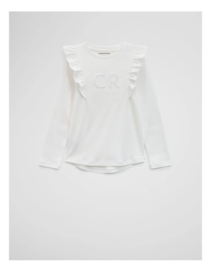 Long Sleeve Logo Frill T-shirt in Marshmallow image 4