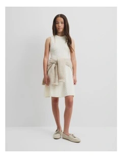 Teen Cable Knit Dress in Vanilla