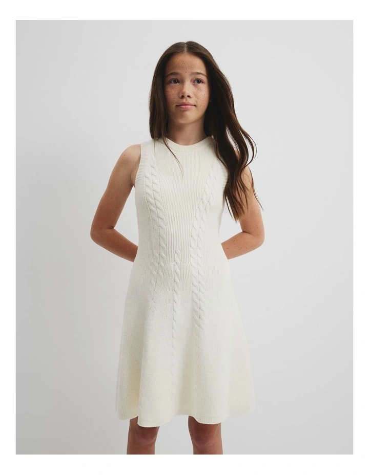 Teen Cable Knit Dress in Vanilla image 2