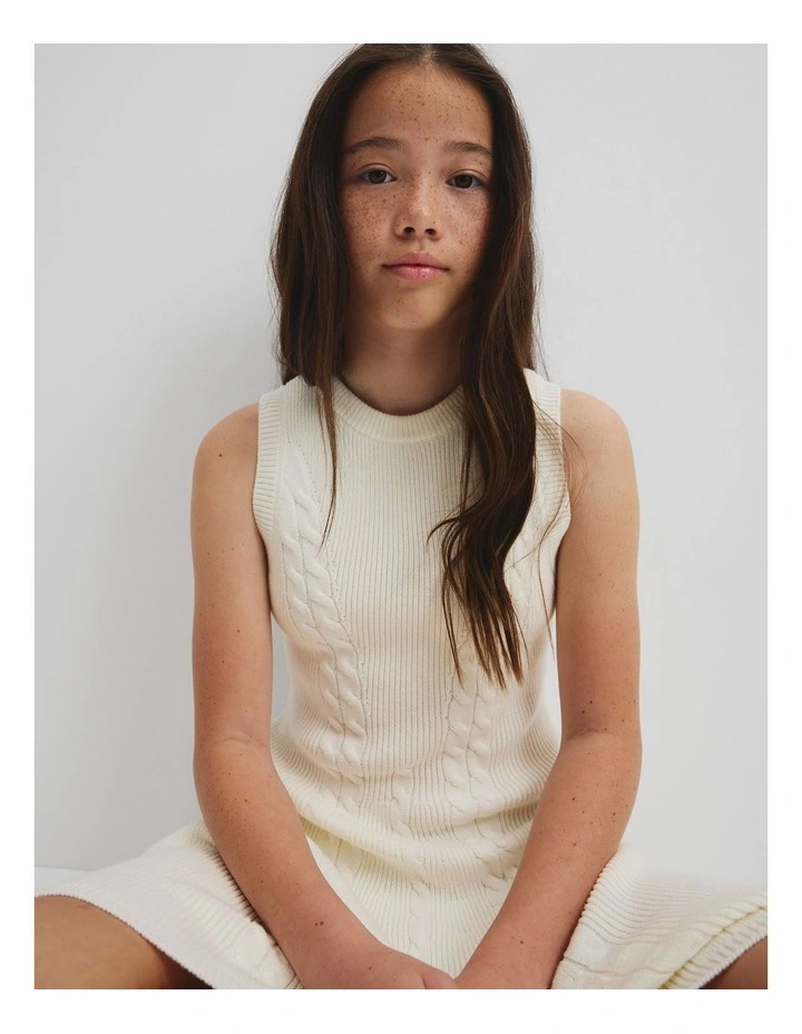 Teen Cable Knit Dress in Vanilla image 3