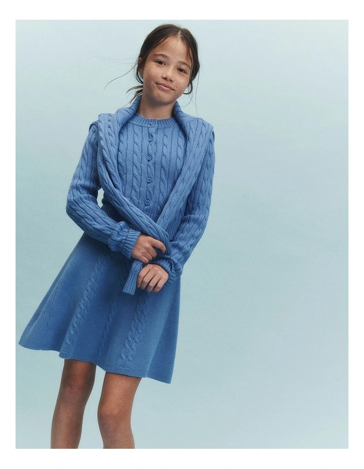 Teen Cable Knit Dress in Wedgewood Blue image 2