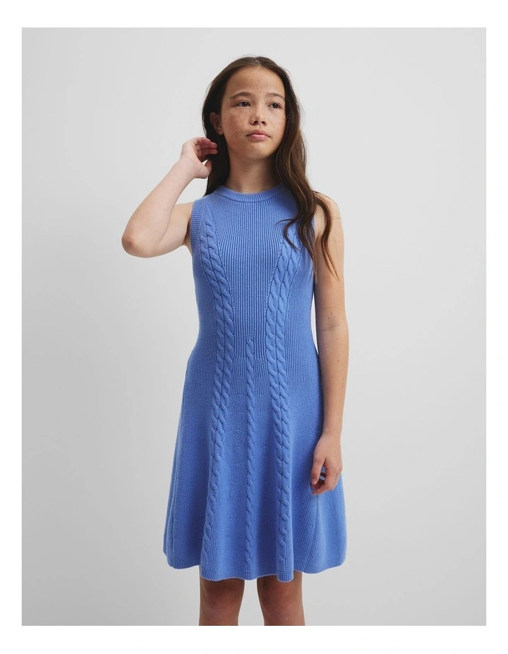 Teen Cable Knit Dress in Wedgewood Blue image 3