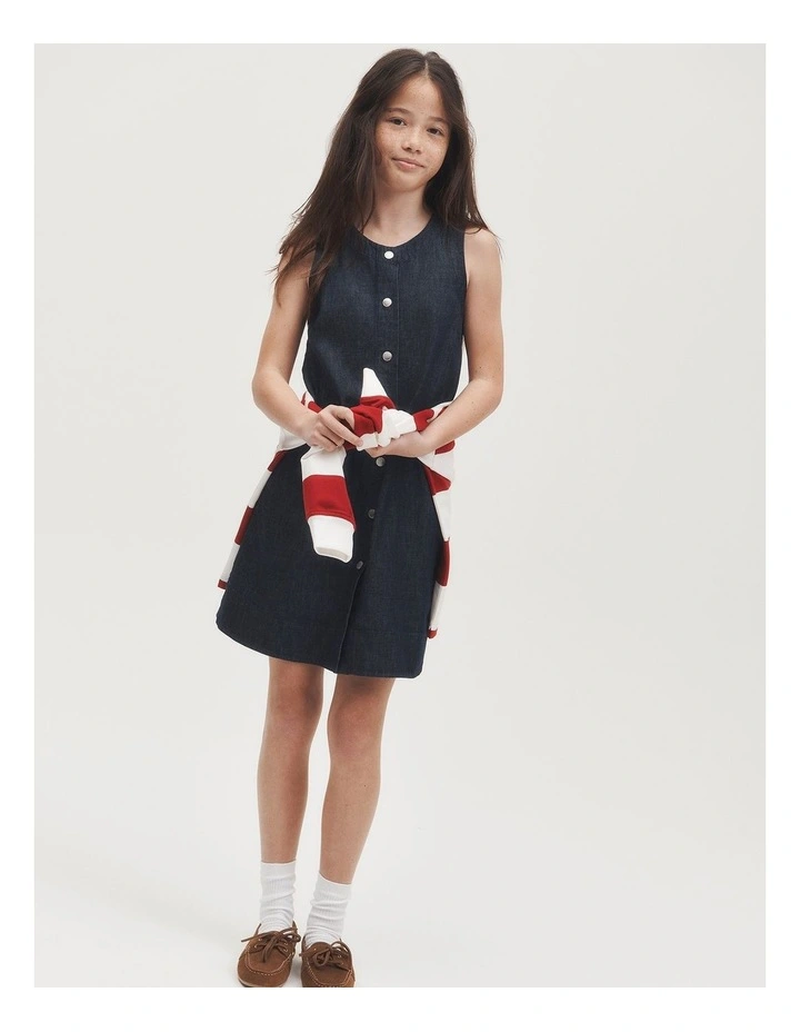 Teen Denim Shift Dress in Mid Blue Wash image 2