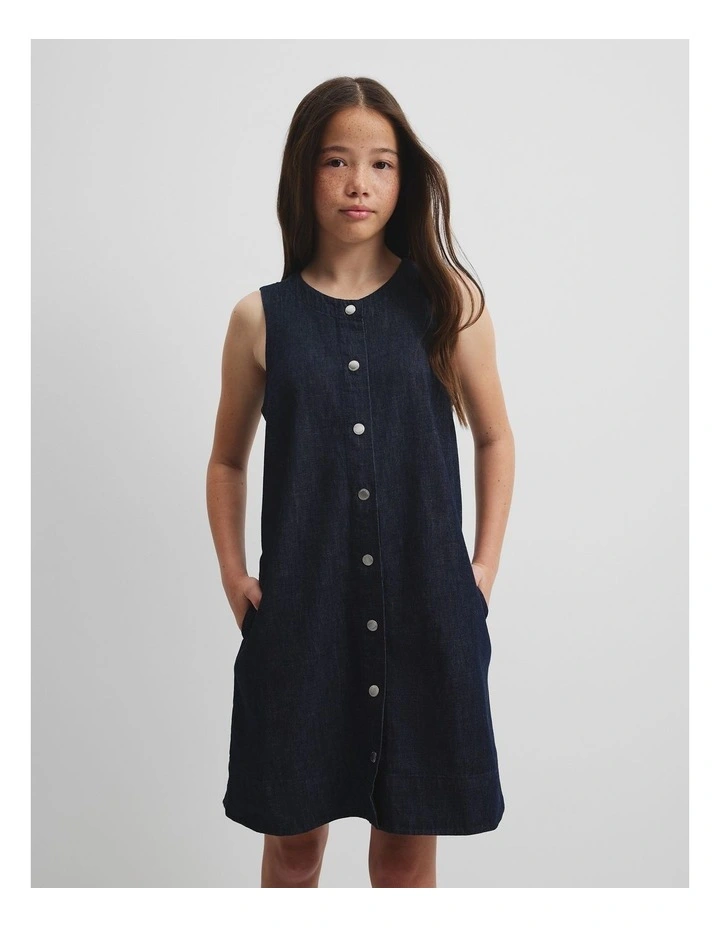 Teen Denim Shift Dress in Mid Blue Wash image 3