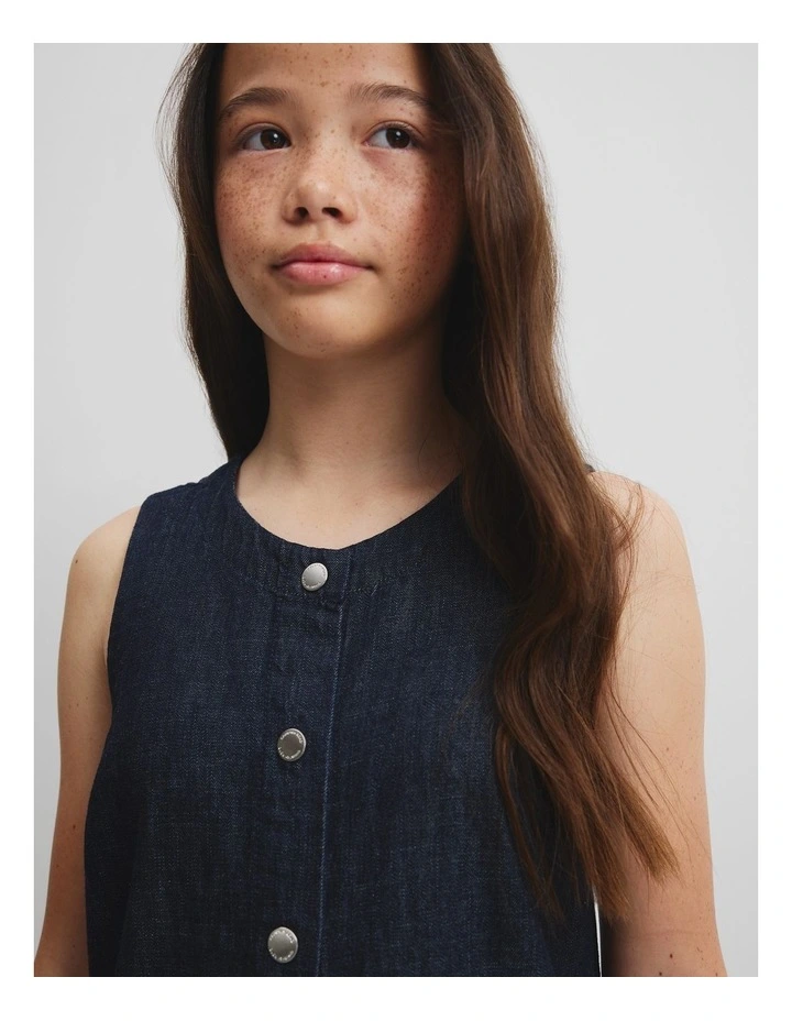 Teen Denim Shift Dress in Mid Blue Wash image 4
