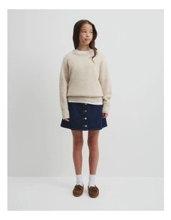 Teen Fluffy Knit Pullover in Stone Marle