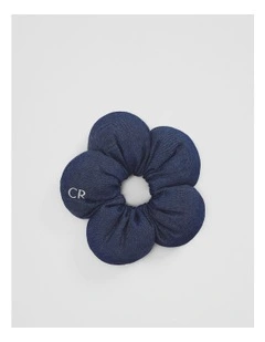 Flower Scrunchie in Denim Blue