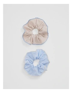 Gingham Scunchie Pack Of 2 in Bluebell
