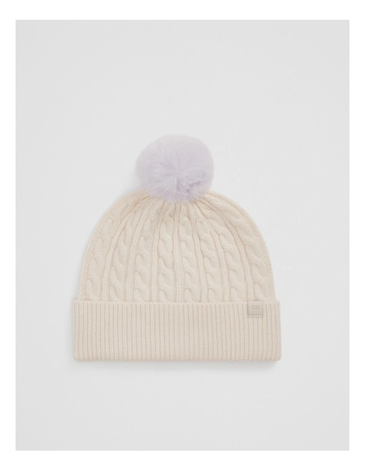 Pom Cable Beanie in Oyster image 1